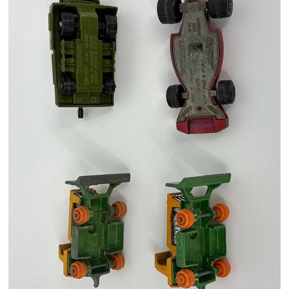 Vintage Lot of 4 Matchbox Vehicles No 12 Big Bull Bulldozers Tank Dragster